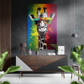 Happy Giraffe Brushed Aluminum Dibond Wall Art.